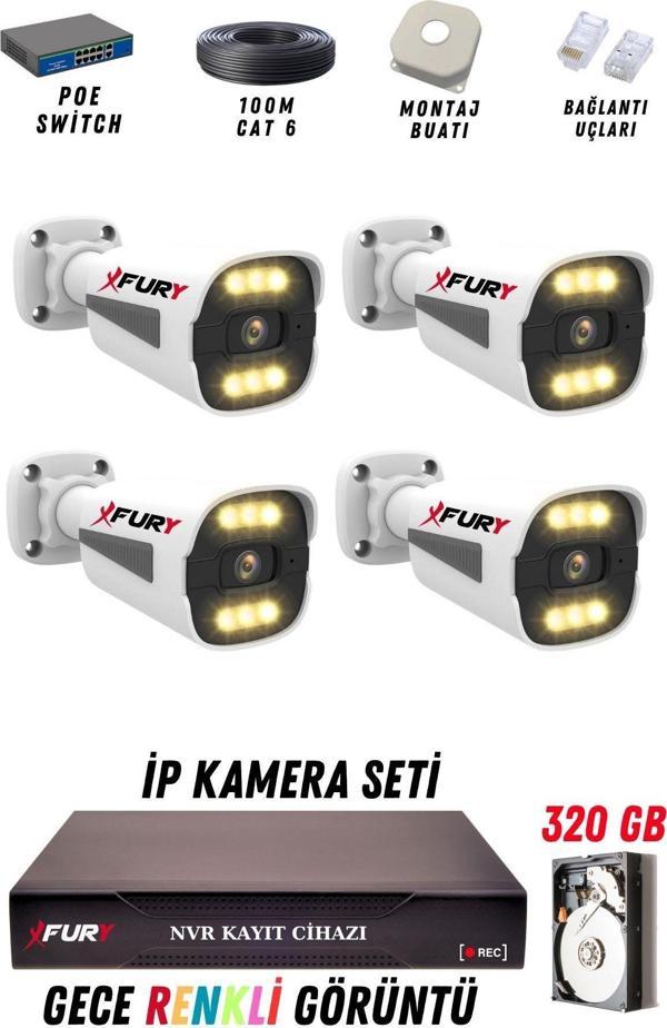 FURY 4 Kameralı Ip Güvenlik Kamerası Seti 4mp Gece Renkli Su Geçirmez 1506 320GB - Image 1
