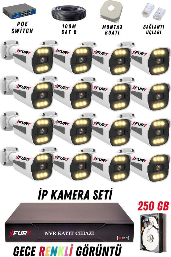 FURY 16 Kameralı Ip Güvenlik Kamerası Seti 4mp Gece Renkli Su Geçirmez 1506 250GB - Image 1