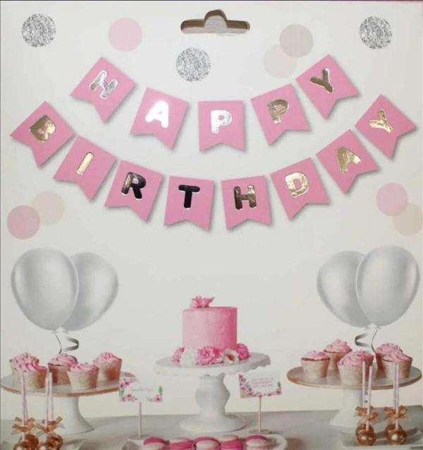 PEMBE -GÜMÜŞ HAPPY BIRTHDAY BANNER - Image 1