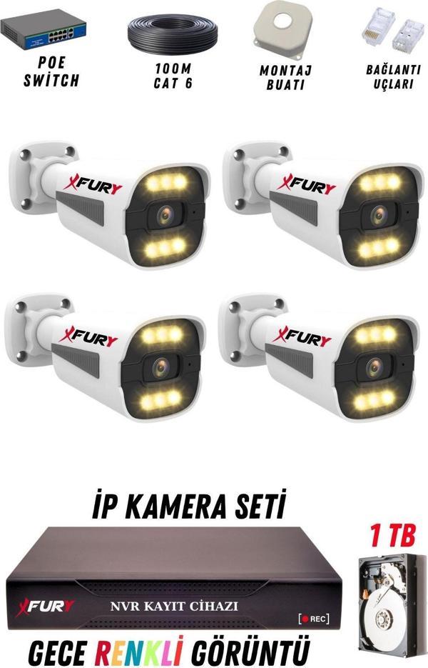 FURY 4 Kameralı Ip Güvenlik Kamerası Seti 4mp Gece Renkli Su Geçirmez 1506 1TB - Image 1