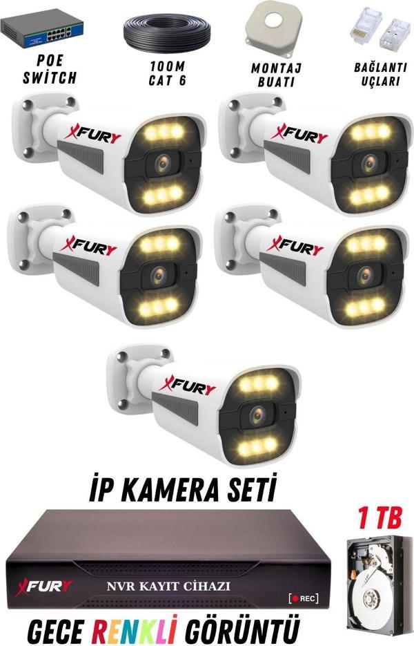 FURY 5 Kameralı Ip Güvenlik Kamerası Seti 4mp Gece Renkli Su Geçirmez 1506 1TB - Image 1