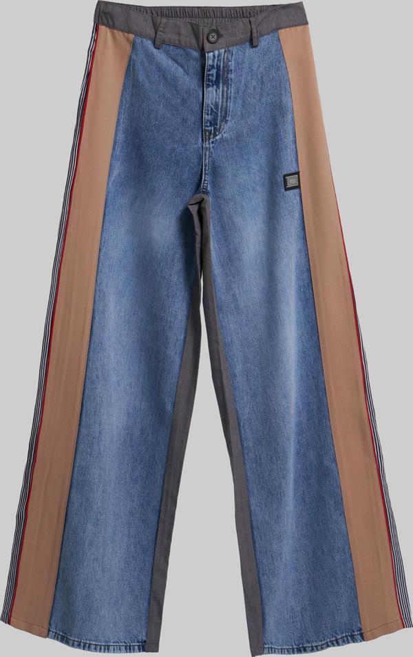 Kadın Mavi Renk Palazzo Fit Kumaş Denim Parçalı Özel Tasarım Denim Jean - Image 1