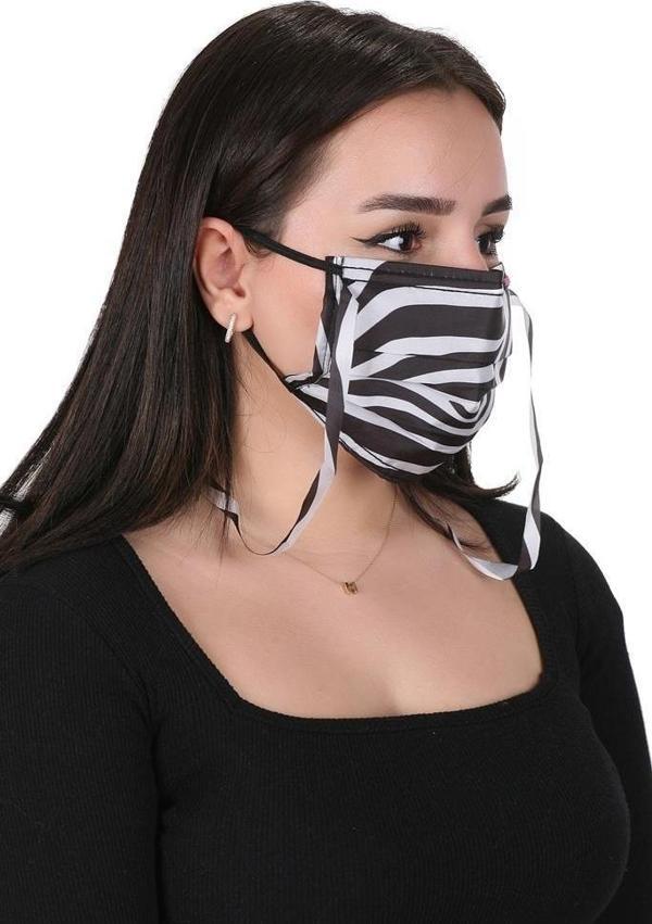 Gümüş İyonlu Boyundan Askılı Yıkanabilir Zebra Desenli Maske - Image 1