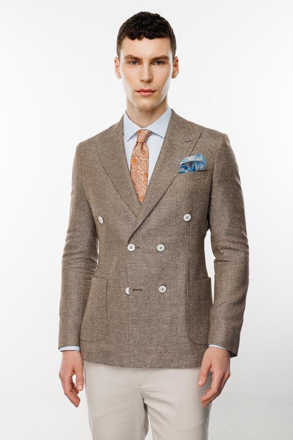 Erkek Kahve Slim Fit / Dar Kalıp Geniş Kırlangıç Ceket - Image 1