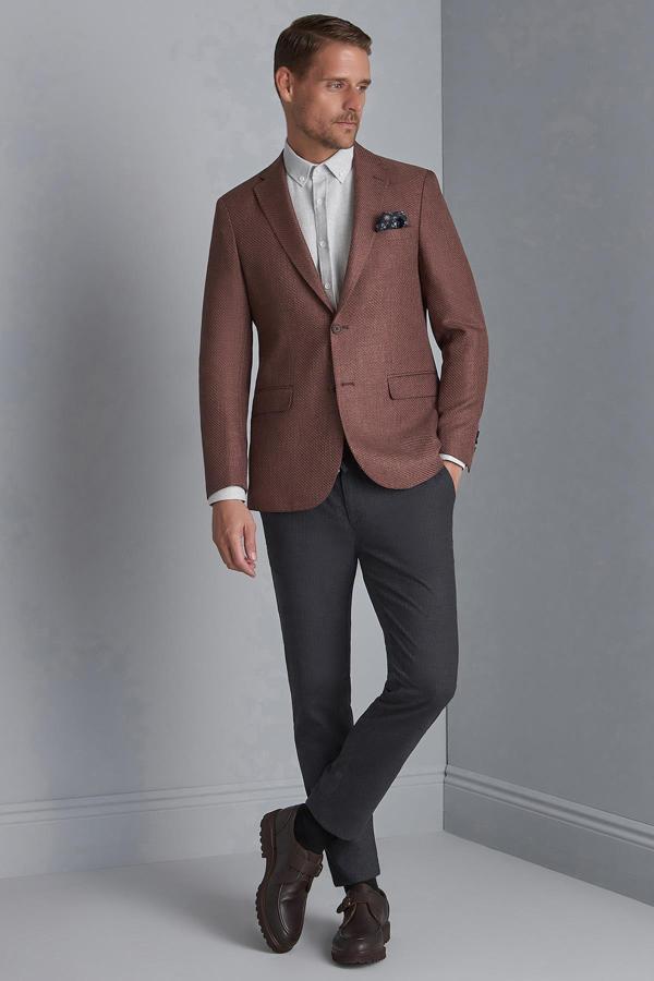 Erkek Bordo Slim Fit / Dar Kalıp Mono Yaka Ceket - Image 1