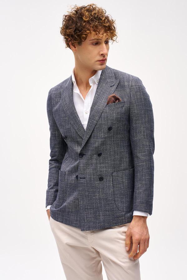 Erkek Lacivert Slim Fit / Dar Kalıp Geniş Kırlangıç Ceket - Image 1