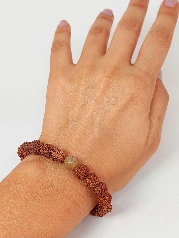 Gold Beril Taşlı Rudraksha Tohum Unisex Bileklik 8mm - Image 1