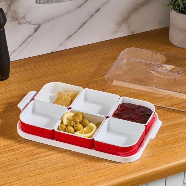 Karaca Container 6 Bölmeli Kapaklı Kahvaltılık Seti Kırmızı - Image 1