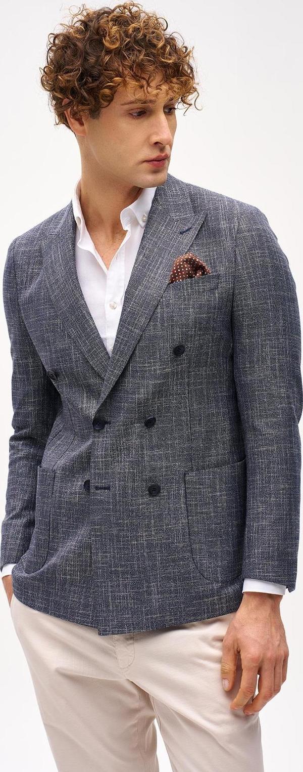 Erkek Lacivert Slim Fit / Dar Kalıp Geniş Kırlangıç Ceket - Image 1