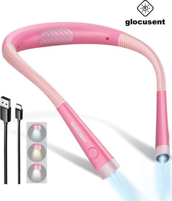 Glocusent Şarjlı Led Boyun Lambası, Kitap Okuma Işığı, Kamp, Avcı, Balıkçı, Örgü, Tamirci, Kafa Lambası Pembe - Image 1