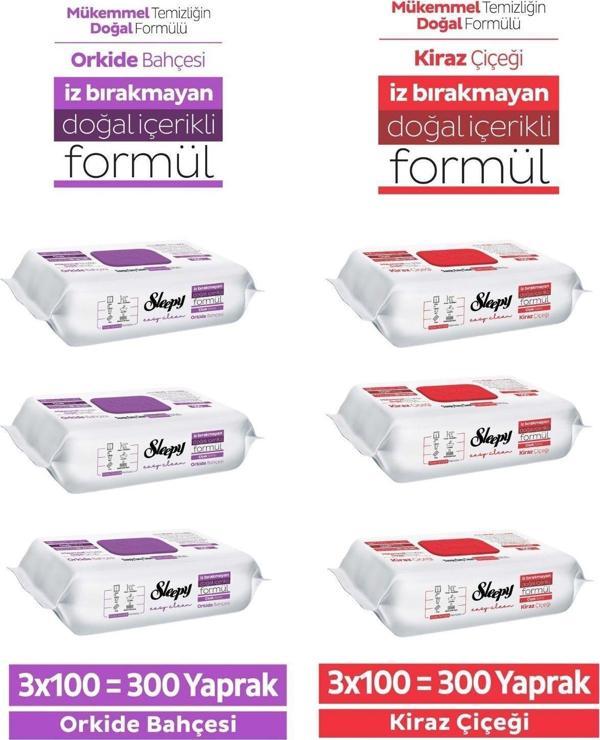 Sleepy Yüzey Temizlik Havlusu Kiraz Çiçeği, Orkide Bahçesi 6x100 (600 Yaprak) - Image 1