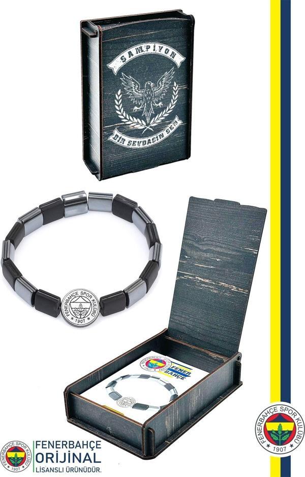 Fenerbahçe Orijinal Lisanslı Fb Logo Mat Onix Doğaltaş Bileklik Hediyelik Ahşap Kutulu - Image 1