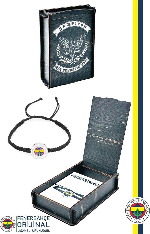 Fenerbahçe Orijinal Lisanslı Fb Logo Makrome Siyah Bileklik Hediyelik Ahşap Kutulu - Image 1