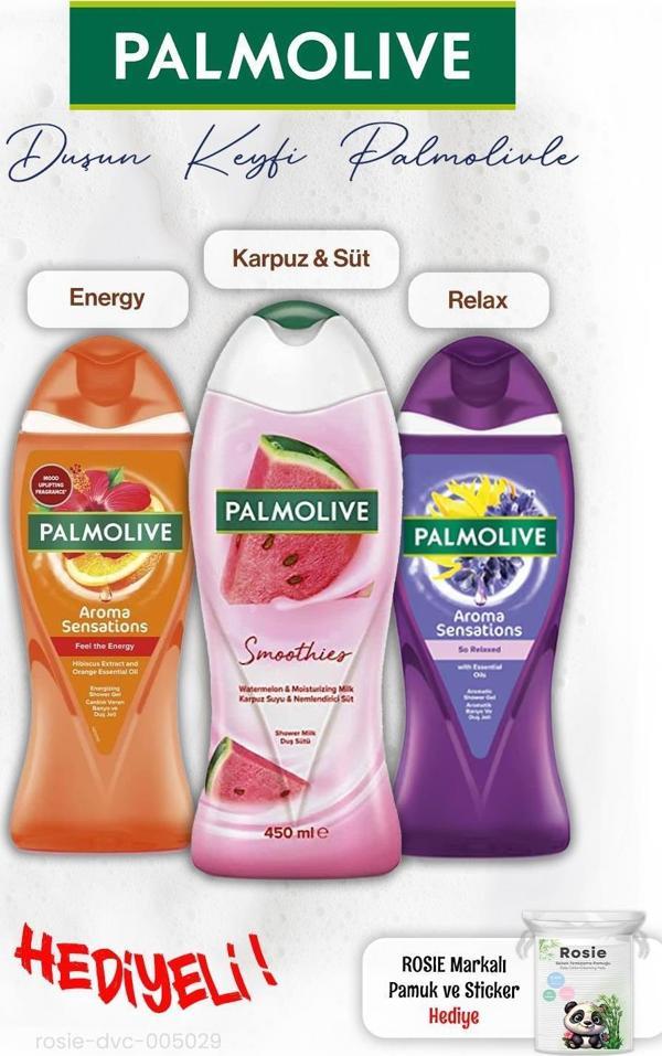 Palmolive 3'lü Duş Karpuz, Relax ve Energy 500 ml, ROSIE hediye - Image 1