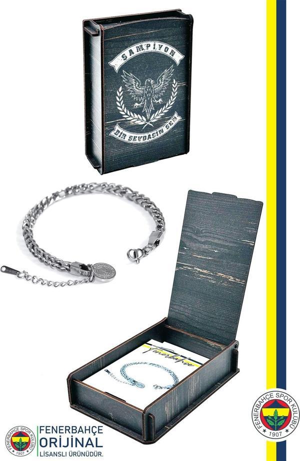 Fenerbahçe Orijinal Lisanslı Çelik İnce Bileklik Hediyelik Ahşap Kutulu - Image 1