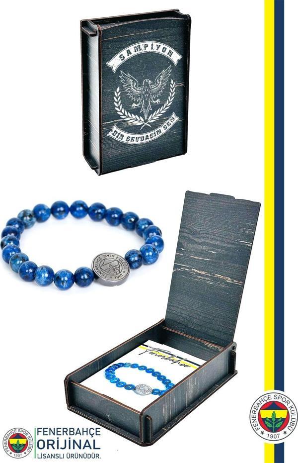 Fenerbahçe Orijinal Lisanslı Fb Lapis (8mm) Doğaltaş Bileklik Hediyelik Ahşap Kutulu - Image 1