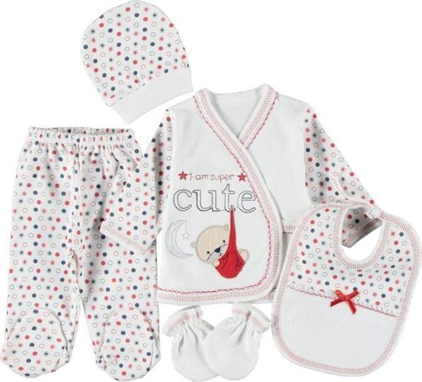 Mdrandy Penye Cute Ayıcık Nakışlı 5'Li Zıbın Seti - Image 1