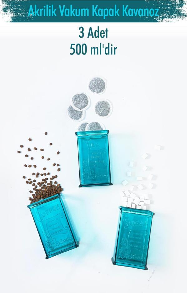 Akrilik Aquamarin Şeker Kahve Çay Kavanozu 500 Ml (Vakum Kapak ) - Image 1