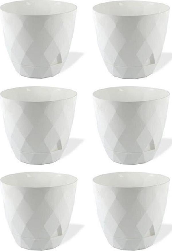 Omnipazar KRS-450 Yakamoz Tabaklı Plastik Saksı Takımı 0.3 lt Beyaz 6 Adet - Image 1
