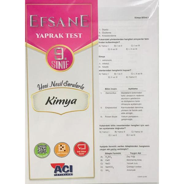 Efsane 9.Sınıf Kimya Çek Kopar Yaprak Test 64 yaprak - Açı Yayınları - Image 1
