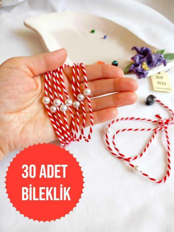 30 ADET İNCİ BONCUKLU MARTENİÇKA BİLEKLİK KREM ŞANS BEREKET ARKADAŞ SEVGİLİ EŞ ÇOCUK HEDİYE - Image 1