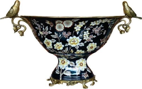 Lucky Art Siyah Çiçekli Porselen Ayaklı Gondol 40cm - Image 1