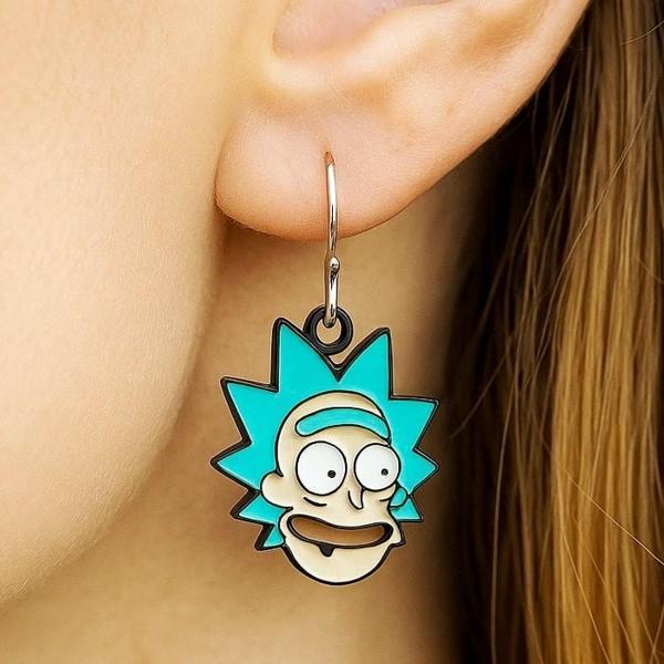 Rick and Morty Kafası Şekilli Mineli Kadın Küpe Çift Adet El Yapımı Küpe - Image 1