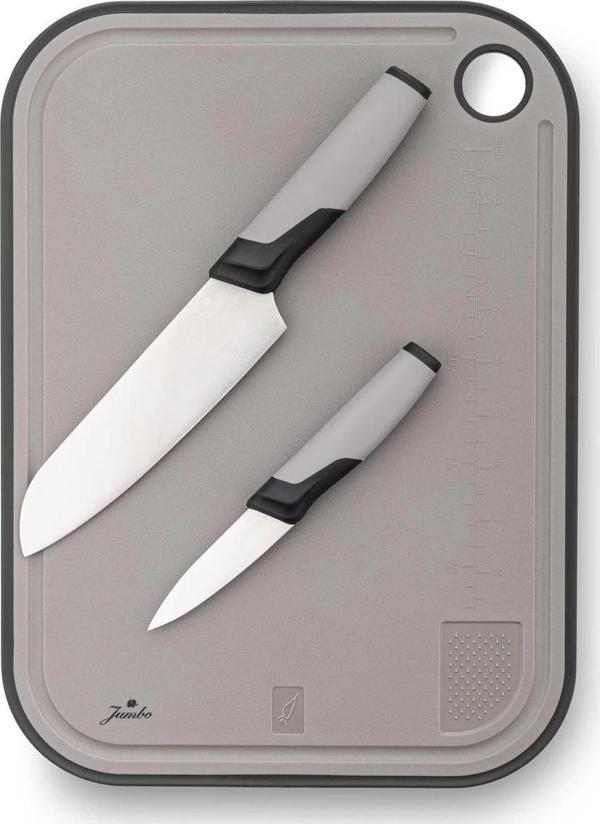 Jumbo Smart Grey Kesme Tahtası ve 2'li Bıçak Seti - Image 1