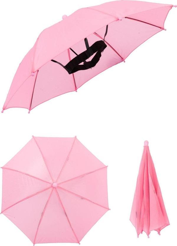 Kafaya Takılan Şapka Şemsiye Gölgelik Plaj Yazlık Kafa Şemsiyesi- Pembe  - Image 1