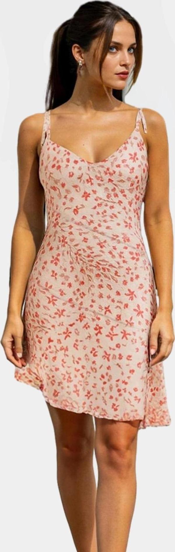 Asimetrik Mini Elbise Örme Kumaş Çiçekli Desen Günlük Stil Seçkin Malzeme - Image 1