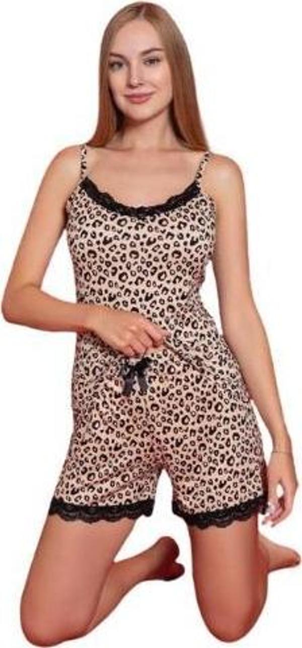 Milan Kumaş İp Askılı Desenli Kadın Şort Takımı - Image 1