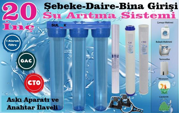 Sulook 20 Inç Bina - Daire- Şebeke Girişi Su Arıtma Filtre Seti Gac-Cto 1 Mic. Filtre - Image 1