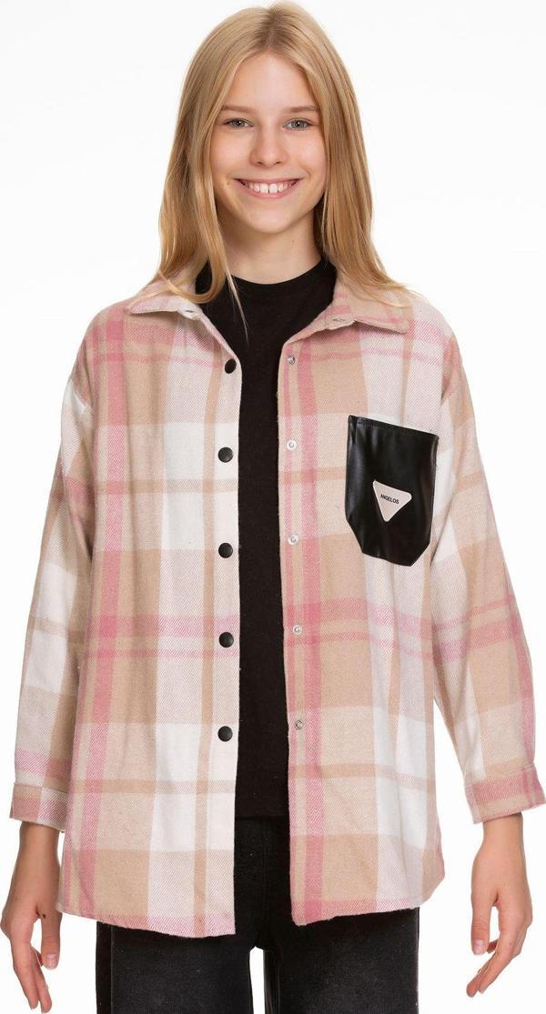 Angelos Gırls Kız Çocuk Deri Cepli Ekose Gömlek 9-14 Yaş Lx147 - Image 1