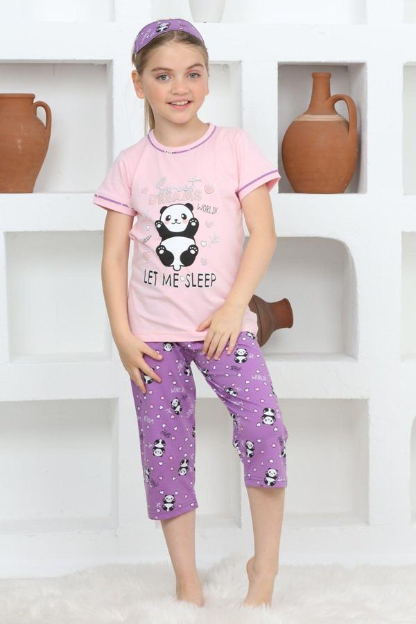Angelos Gırls Kız Çocuk Uyku Bantlı-Kaprili-Panda Baskılı Pijama Takımı 3-15 Yaş 6112-14 - Image 1