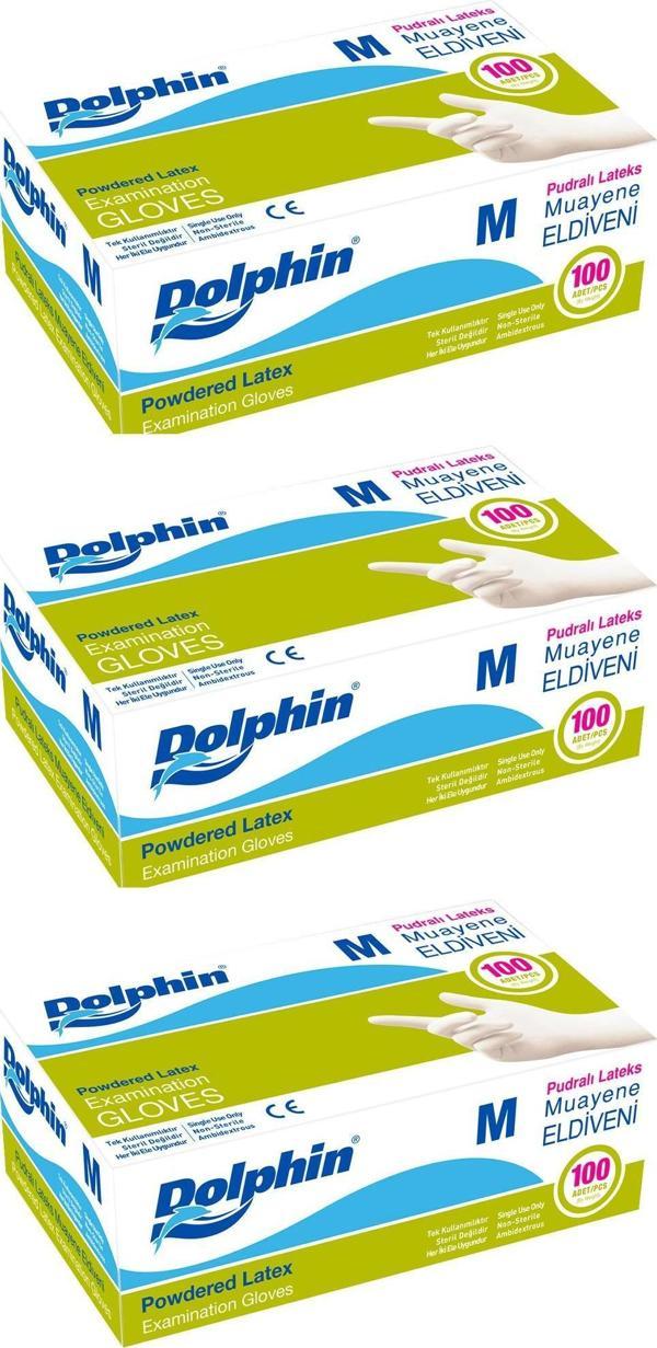 Dolphin Tek Kullanımlık Lateks Beyaz Pudralı Medium Muayne Eldiveni - 3 Adet 100'lü Paket/Koli - Image 1
