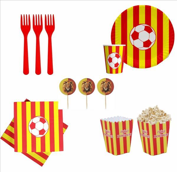 Taraftar (Galatasaray) 8 Tabak, 8 Bardak, 8 Mısır Kutusu, 10 Peçete, 10 Çatal, 10 Kürdan - Image 1