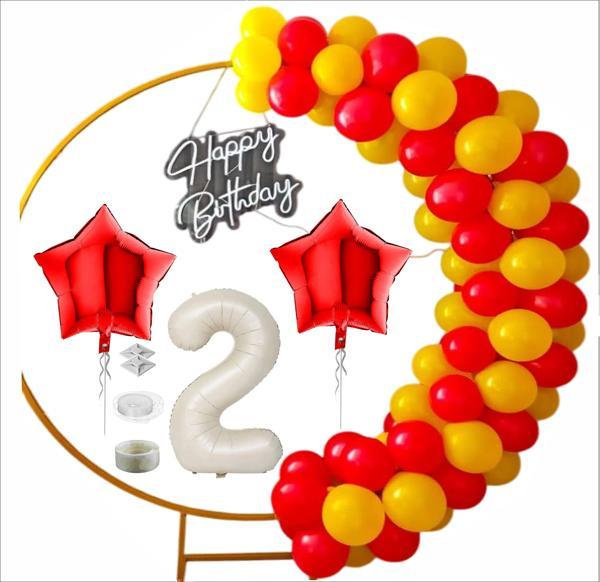 TARAFTAR SARI, KIRMIZI 20 ADET BALON 2 ADET YILDIZ, 2 YAŞ KREM FOLYO BALON SETİ  - Image 1