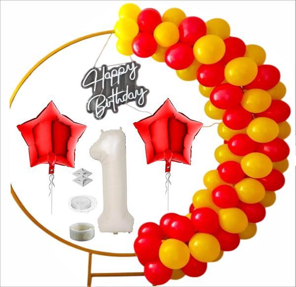 TARAFTAR SARI, KIRMIZI 60 ADET BALON 2 ADET YILDIZ, 1 YAŞ KREM FOLYO BALON SETİ  - Image 1