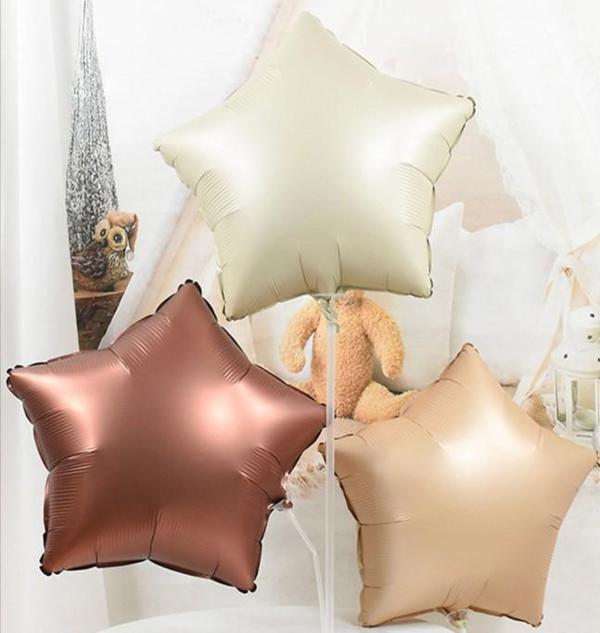 3 Adet 18 ınc Krem, Bej, Karamel Yıldız Folyo Balon Seti - Image 1
