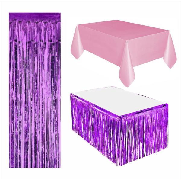 Pembe Masa Örtüsü, Mor Masa Eteği, Mor Arka Fon - Image 1