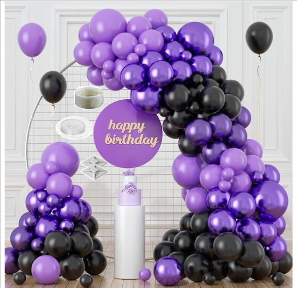 30 Adet Pastel Mor, 30 Adet Metalik Mor, 30 Adet Pastel Siyah Balon - Image 1