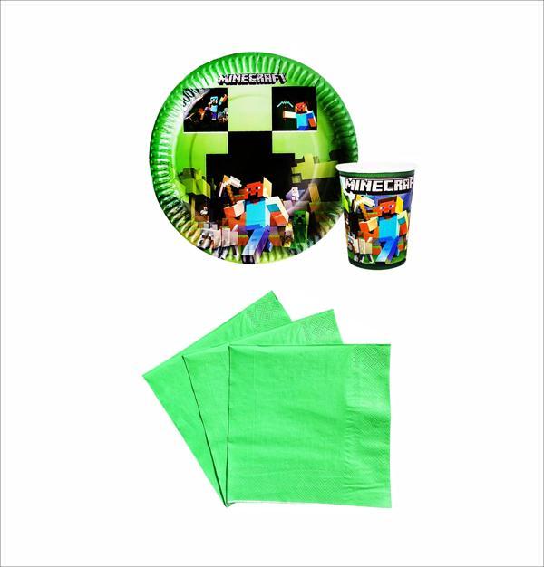 Minecraft 8 Adet Tabak, 8 Adet Bardak, 10 Adet Peçete - Image 1