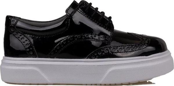 Trend Adımlar Siyah Lazer İşlemeli Rugan Erkek Çocuk Casual Ayakkabı - Image 1