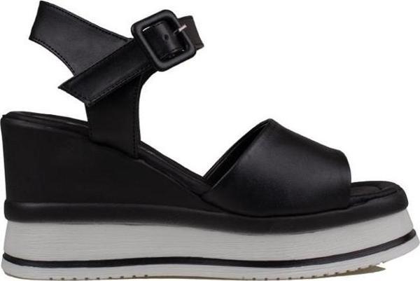 Trend Adımlar Siyah Tek Şerit Dolgu Topuk Kadın Sandalet - Image 1