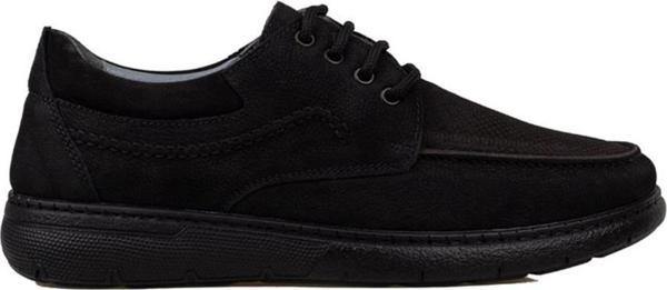 Slayka Siyah Hafif Hakiki Nubuk Deri Bağcıklı Casual Ayakkabı - Image 1