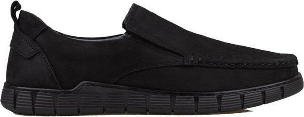 Slayka Siyah Hakiki Nubuk Deri Bağcıksız Erkek Casual Ayakkabı - Image 1