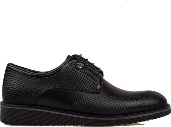 M2S Siyah Hakiki Deri Erkek Lazer Kesim Klasik Ayakkabı - Image 1