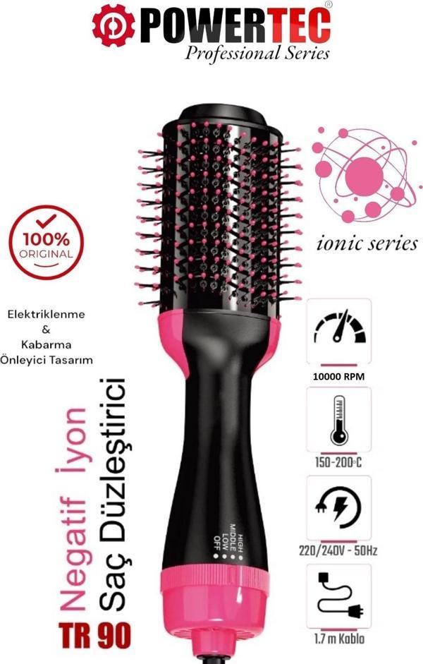 Powertec TR-90 Profesyonel Saç Şekillendirici ve Saç Düzleştirici Fön Tarağı İyon Özellikli - Image 1