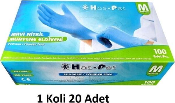 Has-Pet Haspet Mavi Nitril Pudrasız Muayene Eldiveni M Beden 20'Li Koli 2000 Adet - Image 1