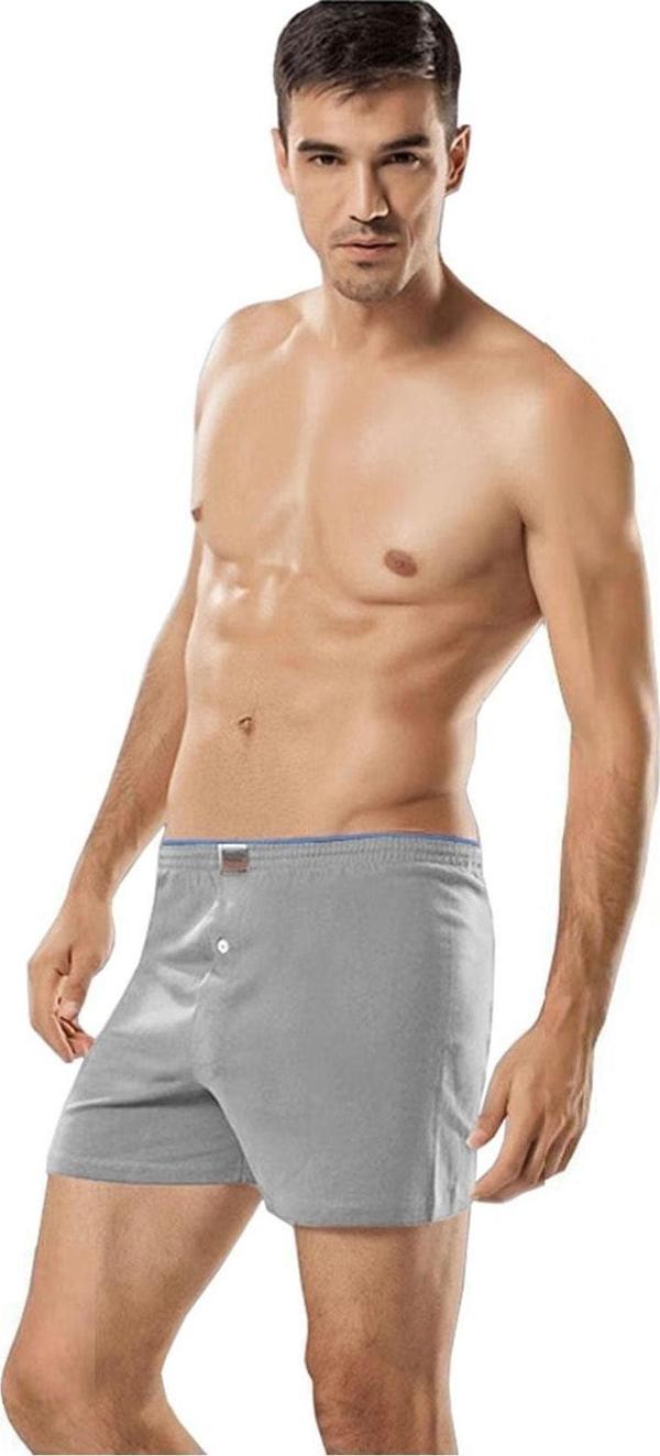 Tutku Erkek Gri Pamuklu Penye Düğmeli Boxer 6'Lı - Image 1